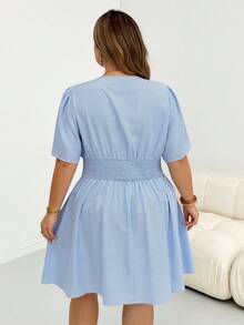 SHEIN CURVE+ Plus Size Vacation Casual Striped Dress Baby Blue Summer - Multicolor - View 2