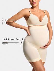 SHAPORA Quần short định hình lưng cao trơn cho bà bầu - Màu be - Xem 1