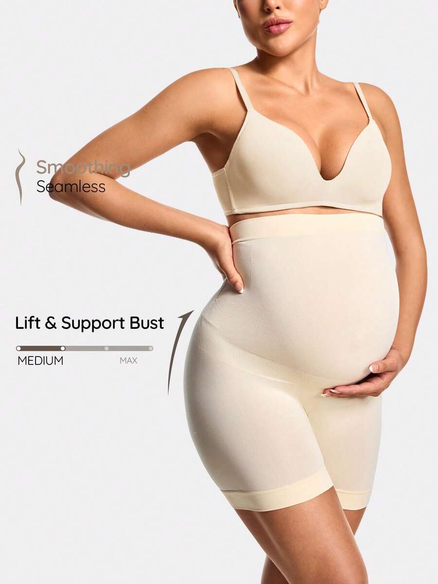 SHAPORA Quần short định hình lưng cao trơn cho bà bầu - Màu be - Xem 1
