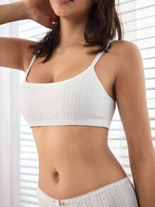 Ocili 100%纯棉柔软提花简约波西米亚纯色舒适女士文胸内衣 - 白色 - 查看 5