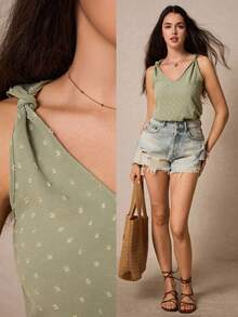 Poéselle 女士纯色无袖衬衫夏季衣服绿色衬衫夏季上衣 - 綠色 - 查看 7