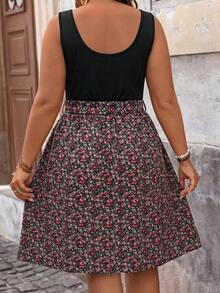 SHEIN VCAY Plus Size Women Leisure Holiday Floral Patchwork Dress Summer Outfits Country Rave Festival Beach Vacation Sundress Boho Black - Multicolor - View 2