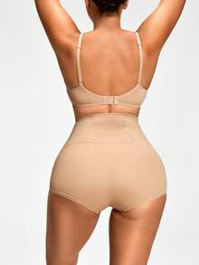 SHAPORA Women's High Waisted Tummy Control Apricot Knitted Fabric Shapewear Shorts With Butt-Lift Effect - Apricot - View 2