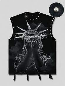ROMWE MEN Street Life 2026 Summer New Punk Casual Printed Pattern Unisex Tank Top, Retro American Street Style - Black - View 5