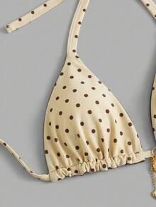 SHEIN Swim Curve 2026新款加大码两件套波点随机印花双面可爱甜美夏季度假吊带比基尼套装，适合夏季海滩和假日穿着 - 彩色 - 查看 4