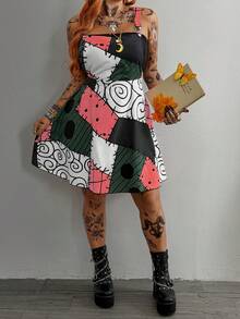 Whyspr Plus Size Spring/Summer Multi-Color Patchwork Suspenders Dress - Multicolor - View 4