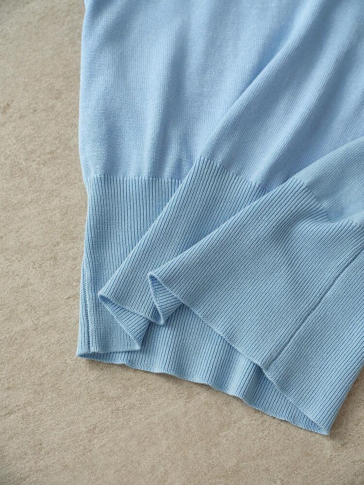CONTRAST BINDING V-COLLAR WIDE HEM KNIT TOP