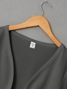 SHEIN Girlism 青少年女孩針織素色短版休閒長袖開襟秋季外套 - 深灰色 - 查看 4