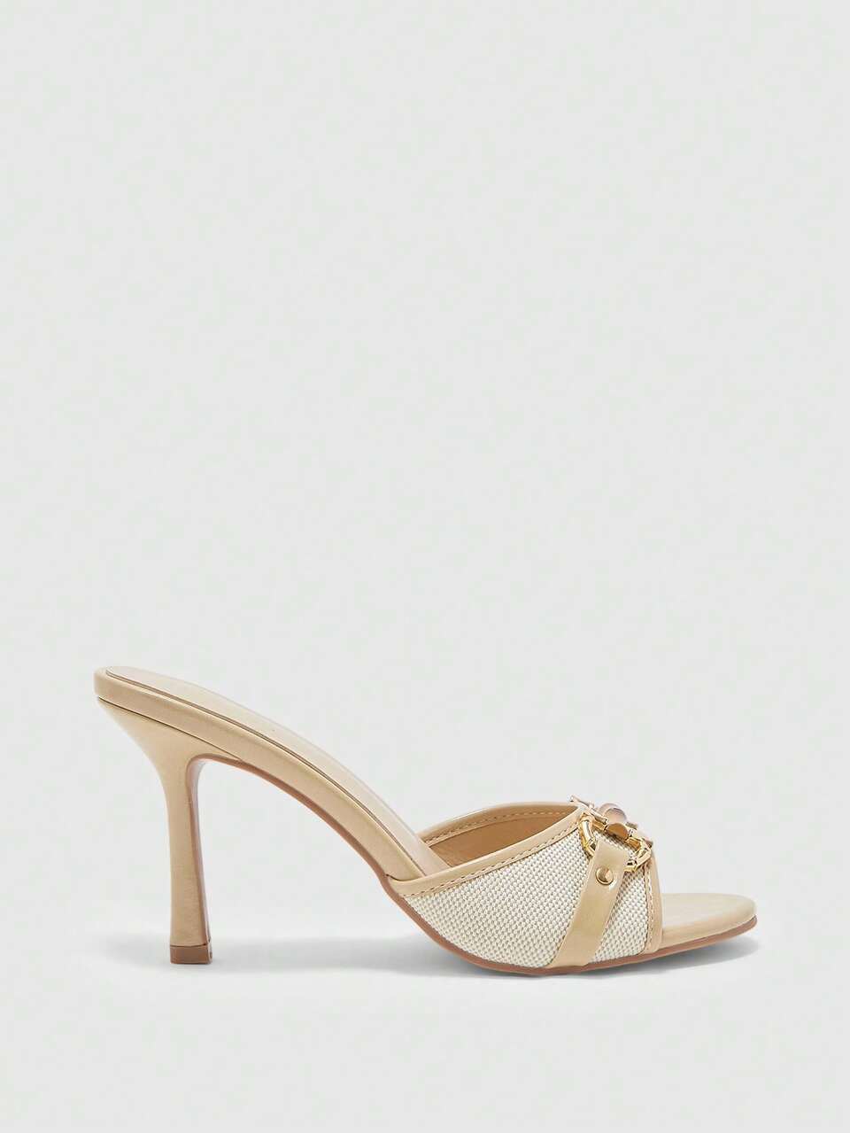 CUCCOO CHICEST Women Shoes Rice Apricot Gold Buckle Classic Fashion Mules Round Toe High Heel Sandals