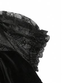 ROMWE Goth 深色性感蜘蛛網透視拼接天鵝絨 Cosplay 派對大尺碼收腰洋裝 生日禮服 - 黑色 - 查看 6