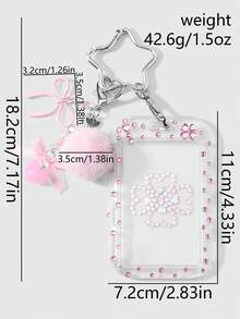 ROMWE Kawaii 1個甜美簡約粉色毛球愛心蝴蝶結水鑽貼紙壓克力卡套DIY鑰匙圈包包吊飾，明心卡開學季 - 粉色-10 - 查看 3