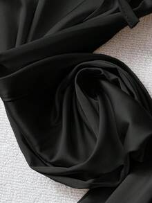 SHEIN Tall CURVE 加大码女式弹力腰阔腿宽松裤，黑色 - 黑色 - 查看 5