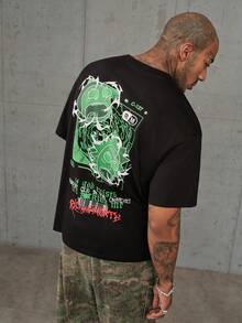 Rick and Morty X SHEIN Kaos Pria Lengan Pendek Leher Bulat Kasual Serbaguna - Hitam - View 4