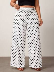 Enliva Plus Size Women's Pure Apricot Polka Dot Wide Leg Pants, Elegant Style, Fashionable And Versatile, Suitable For Commuting And Office Wear - Multicolor - View 5