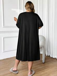 SHEIN CURVE+ Plus Size Women Round Neck Letter & Panda Print Casual Party Dress - Black - View 2