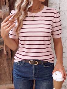 EMERY ROSE Women's Spring/Summer New Hot-Selling Striped Print Pattern Casual Versatile Round Neck Plus Size T-Shirt - Multicolor - View 1
