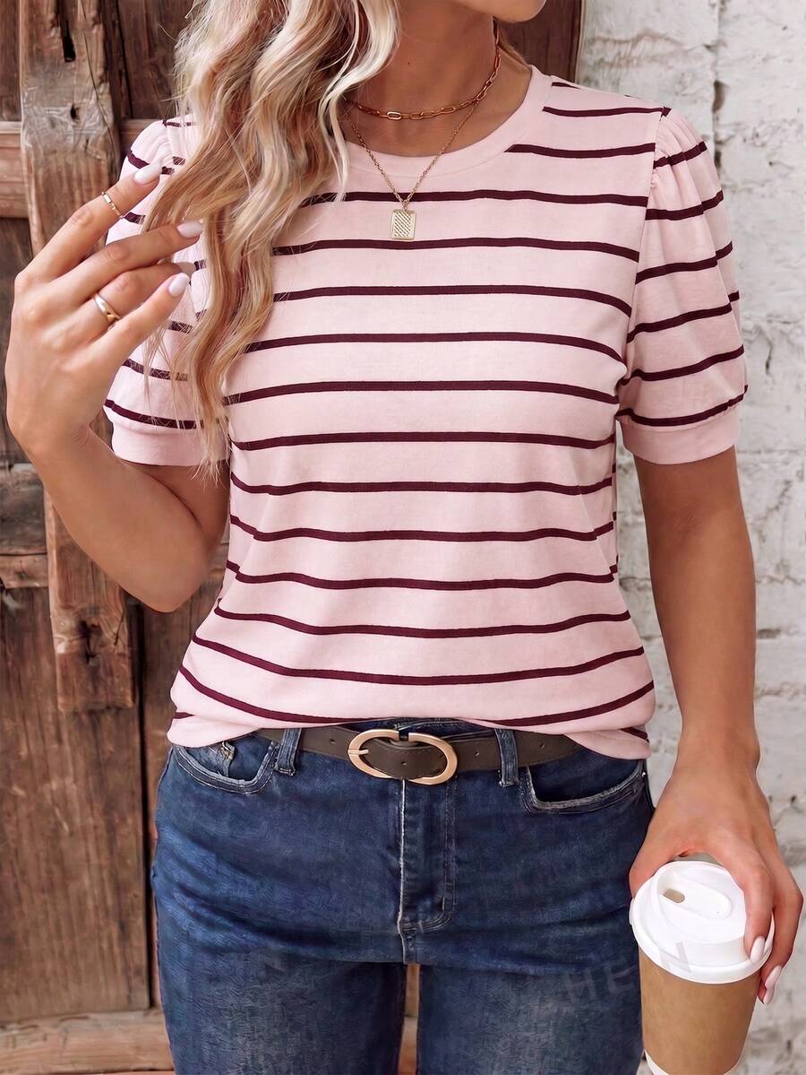 EMERY ROSE Women's Spring/Summer New Hot-Selling Striped Print Pattern Casual Versatile Round Neck Plus Size T-Shirt - Multicolor - View 1