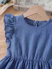 Babygirl Cute Summer Blue Ruffle Hollow Embroidery Dress - Blue - View 5