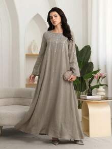 Al Najma Bata elegante bordada para mujer para Eid - Café integral - Ver 3
