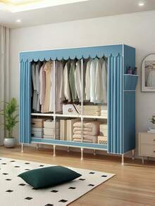 1Large-Capacity Portable Wardrobe, Modern And Simple, With A High-End Style. It Features A Solid-Color Patterned Fabric Cover And A Simple Garment Organizer. It Is Designed With Multiple Independent Hanging Areas And Storage Drawers For Storage Space - Multicolor - View 6