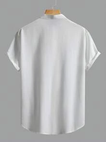 Manfinity Homme Men's Solid Color Single-Breasted Casual Commuter Short Sleeve Shirt - White - View 2