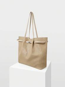MOTF WOMEN'S FASHION APRICOT TOTE BAG, EXQUISITE STRAPS, RETRO WOVEN EMBOSSED MATERIAL SHOULDER BAG, LARGE CAPACITY COMMUTER BAG - Apricot - View 2