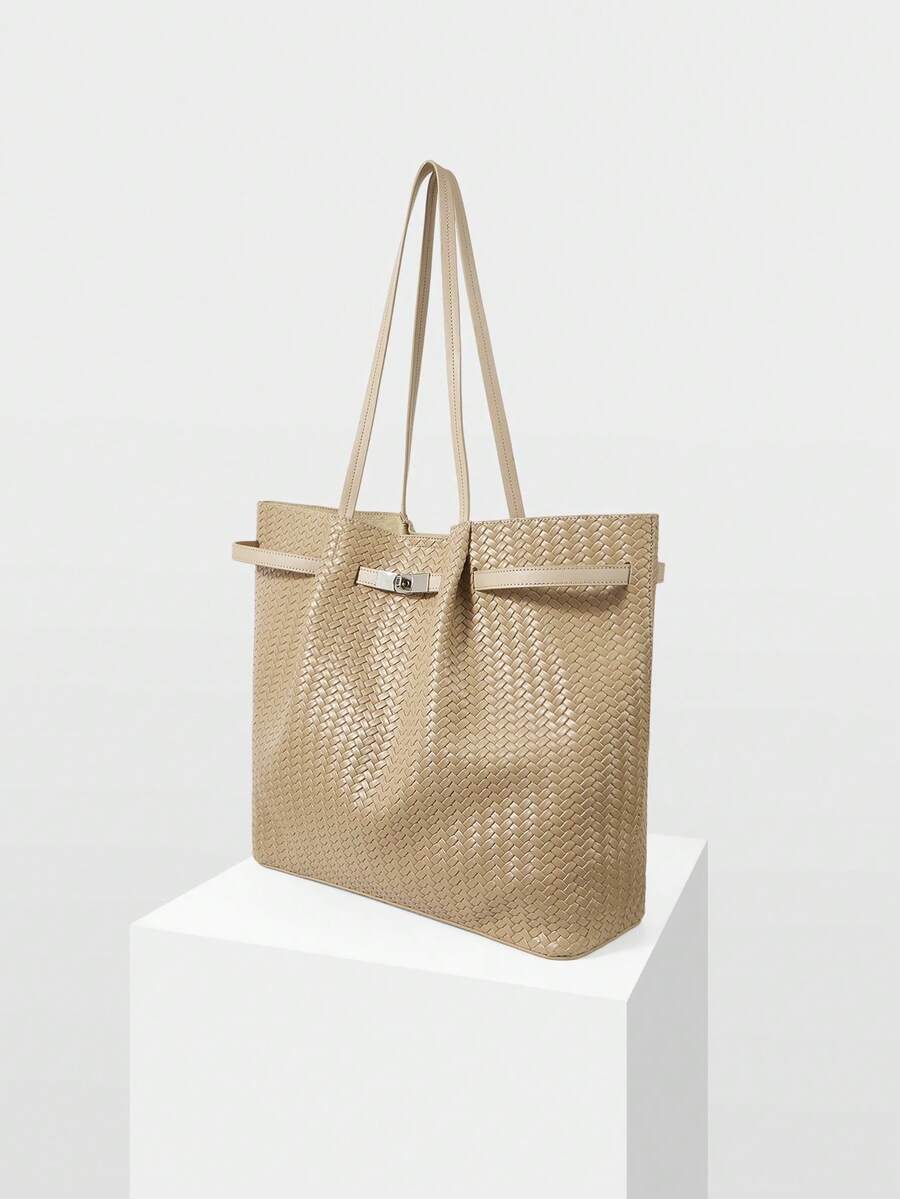 MOTF WOMEN'S FASHION APRICOT TOTE BAG, EXQUISITE STRAPS, RETRO WOVEN EMBOSSED MATERIAL SHOULDER BAG, LARGE CAPACITY COMMUTER BAG - Apricot - View 2