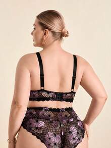 Hourtrue Plus Size Women 2pcs Romantic Lace Bra Set, Simple Casual Bra + Panty Set, Lift - Multicolor - View 2