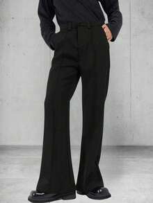 Manfinity Hypemode Men's Solid Color Daily Wear Flared Dress Pants For Ceremony Formal - Black - View 1
