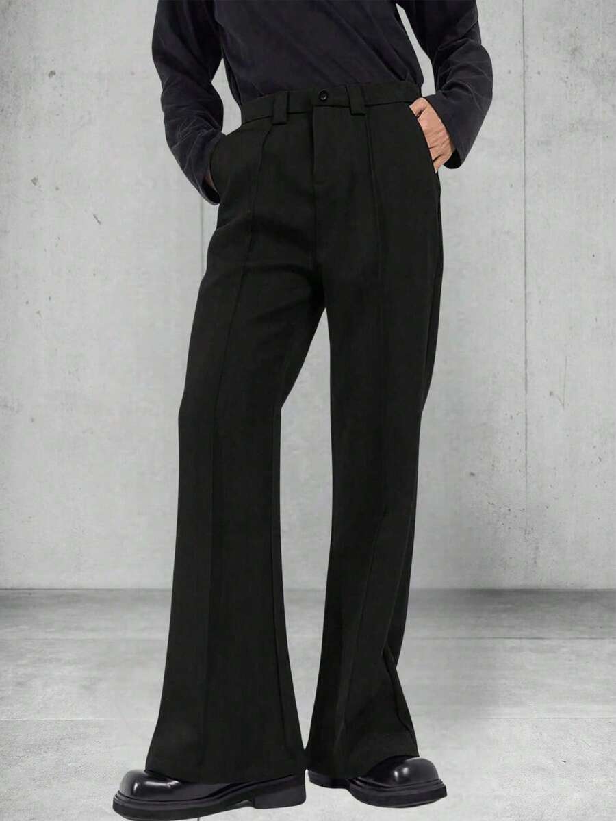 Manfinity Hypemode Men's Solid Color Daily Wear Flared Dress Pants For Ceremony Formal - Black - View 1