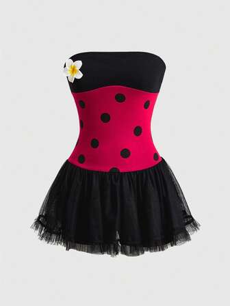 Kawaii Abito da donna carino stile COS con decorazione a coccinella a sette stelle & piccolo fiore giallo con fascia per capelli