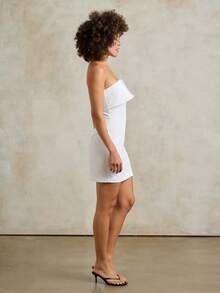 Rouah Women's Strapless Fold-Over Mini Dress White Bodycon Sheath Silhouette Sleeveless Cocktail Dress For Summer Party Golf Sexy - White - View 4