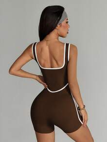 Dewbera Dewbera Seamless Colorblock Sports Jumpsuit - Coffee Brown - View 2