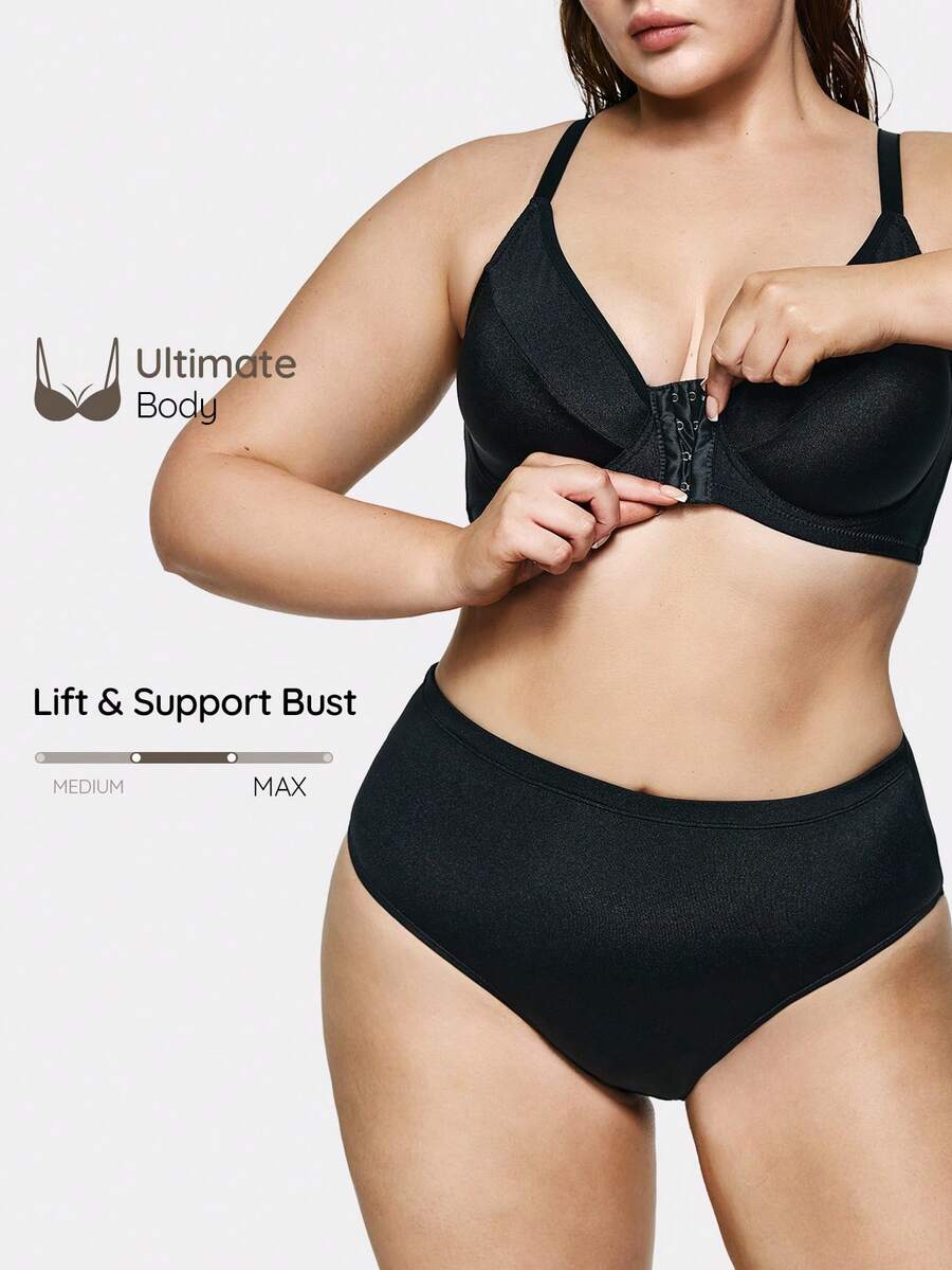 SHAPORA 1 buah Bra Berkawat Hitam dengan Penutup Depan Ukuran Besar, Memperindah Belahan Dada dan Meminimalkan Tonjolan - Hitam - View 1