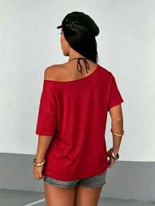 StreetHx Women's White Ripped Front Sexy Hollow Out Fringe Design Street Wear Y2K Baddie Punk Rock Oversized Suitable For Music Festivals Short Sleeve T-Shirt - Burgundy - View 2