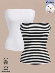 SHEIN BASICS 女款無肩帶貼身休閒百搭上衣 - 彩色 - 查看 2