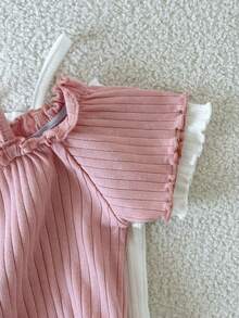 SHEIN 2pcs/Pack Young Girl White Baby Pink Color Off-Shoulder Lettuce Edge Short Sleeve Top T-Shirt - Multicolor - View 7