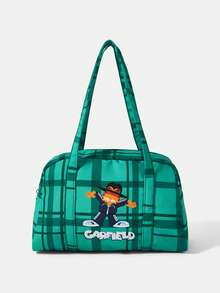 GARFIELD | SHEIN A Green Plaid Cartoon-Patterned Shoulder Bag For Students, Commuters, And Travel Storage - Green - View 2