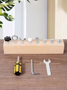MINKOJA Montessori Wooden Screw Board Toy, 8 Types Screws & Tools Set, Toddler Fine Motor Skill Educational Toy, STEM Sensory Learning Toy For Kids 3+ - Multicolor - View 9