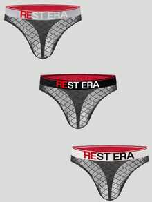 Rest Era 男士時尚字母印花丁字褲 3件組 - 彩色 - 查看 1