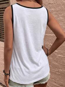 EMERY ROSE CURVE New Plus Size Women's Fashion Casual Versatile Color Block Collar Tank Top - White - View 2