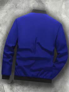 Manfinity Homme Men's Colorblock Long Sleeve Zipper Placket Casual Baseball Jacket - Blue - View 5