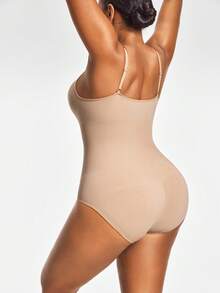 SHAPORA Plus Size Seamless Brief Spaghetti Strap Bodysuit Body Shaper Bust&Butt Lifter With Adjustable Strapes-Tummy Waist Control - Apricot - View 6