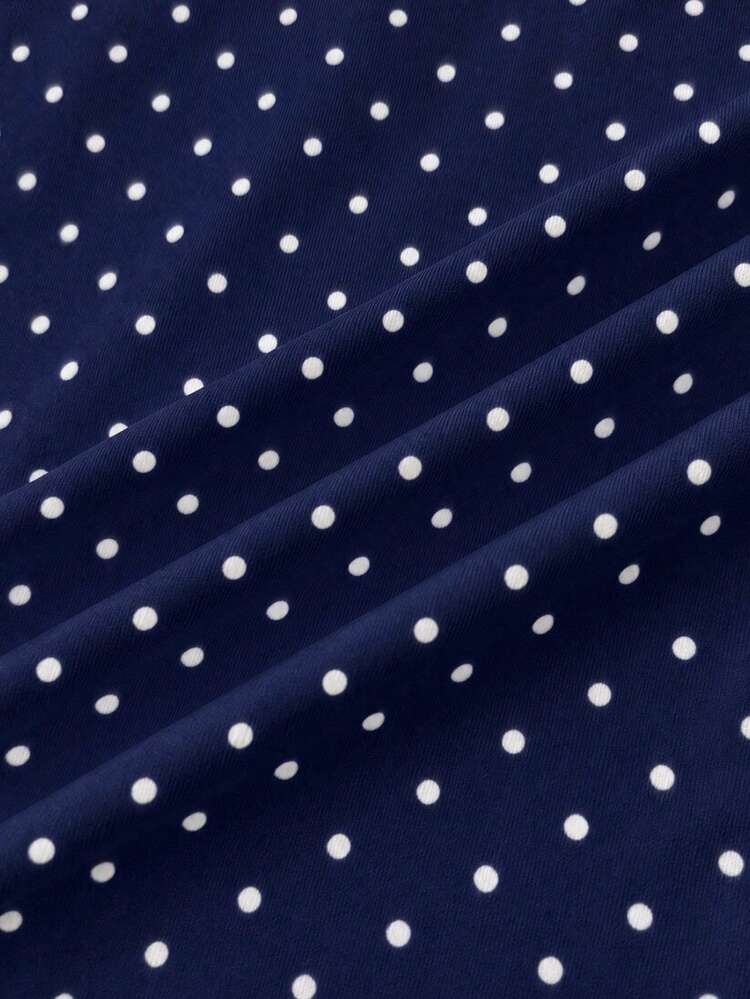 Teen Girls Dresses Polka Dot Print Dresses Backless Dress With Tie/Ruffled Hem And Double Layer - Navy Blue - View 6