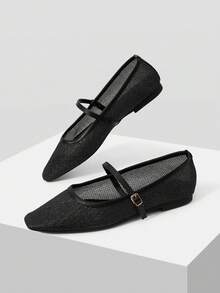 MOTF LADIES MESH FASHION FLAT SHOES - Premium Black - View 4