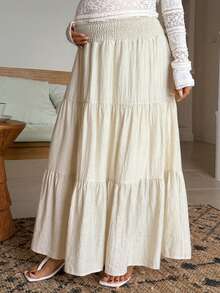 Dazy Maternity Apricot Chiffon A-Line Maternity Skirt With Gathered Waist, Versatile Casual Vacation Style For Daily Wear Summer - Apricot - View 3
