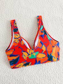 Swim Vcay Women's All-Over Print Ruched Bikini Top, Suitable For Summer Vacation And Beach - Red - View 2