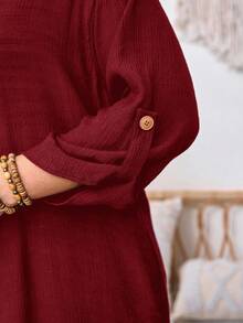 EMERY ROSE Plus Size Women's Solid Color Casual Versatile Daily Wear Long Sleeve Maxi Robe - Redwood - View 5
