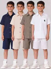 SHEIN 男童夏季休闲短袖衬衫 - 彩色 - 查看 2