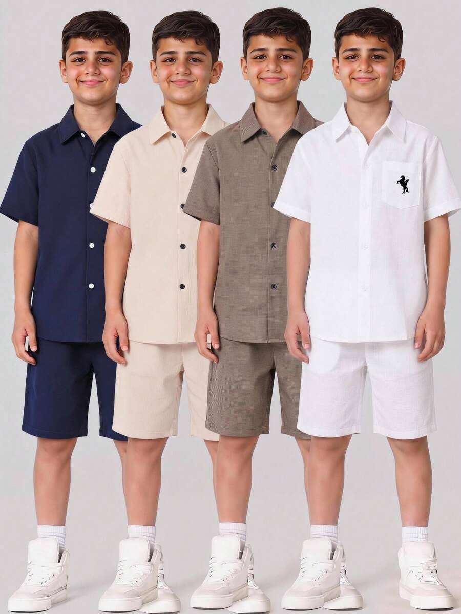 SHEIN 男童夏季休闲短袖衬衫